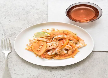 Salade crevettes-papaye, moutarde à l'ancienne