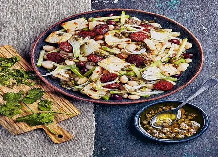 Salade de haricots cocos aux calamars et au chorizo