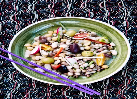 Salade de légumes secs, émulsion de jus de cuisson