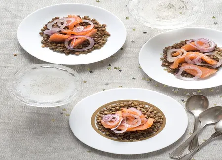 Salade de lentilles au saumon fumé