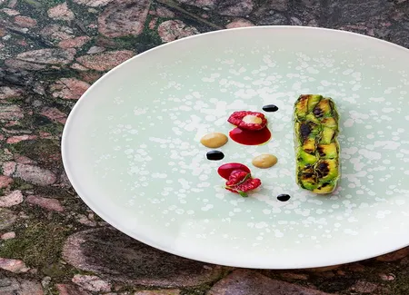 Snacké de chou pointu, avocat, framboises fermentées