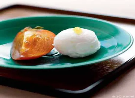 Sorbet au yuzu, kakis à la coque