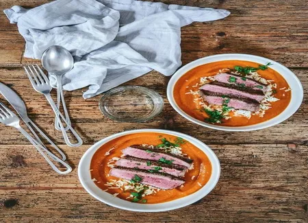 Soupe potimarron, boeuf et riz