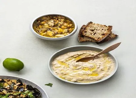 Tapas de moules et houmous de lentilles corail