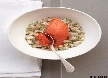 Tartare de bar, sorbet poivron