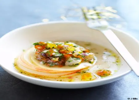 Tartare de poissons fumés et lamelles de pommes