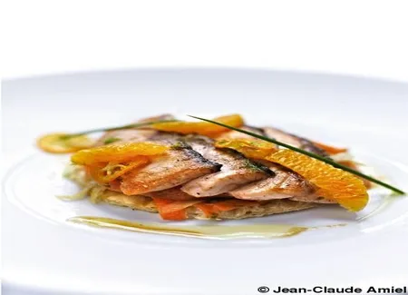 Tarte fine au fenouil et carottes plein champ, saumon à l'unilatérale