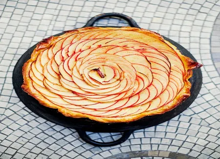 Tarte fine aux pommes, pâte filo, et compote de citron