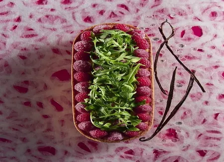 Tarte framboise roquette-menthe