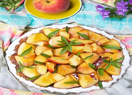 Tarte pêche verveine à la crème d'amande de christophe michalak