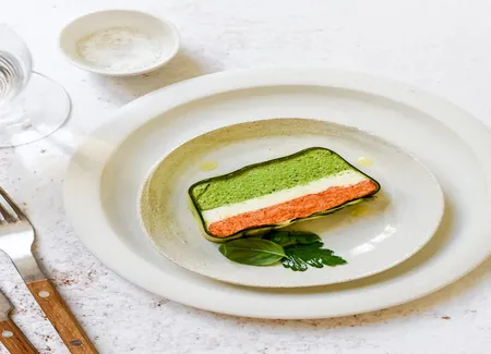 Terrine fraîche roquette, chèvre frais, poivron rouge