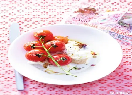 Tomates grillées, mozzarella fumée