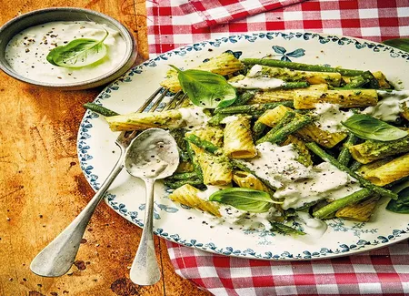 Tortiglioni au pesto verde et haricots verts