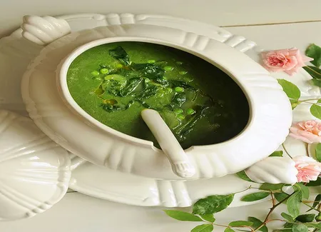 Velouté d'épinards, petits pois et céleri