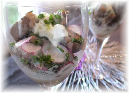 Verrine agneau, radis, sauce raifort