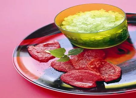 Granité de basilic et tomates confites