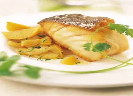 Pavés de cabillaud rôtis, compote de fenouil au citron confit