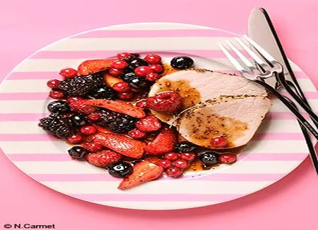 Rôti de veau poivré aux fruits