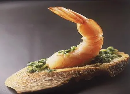 Tartines aux crevettes, beurre d'escargot