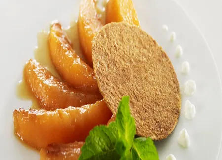 Melon caramélisé à la menthe & arlette feuilletée