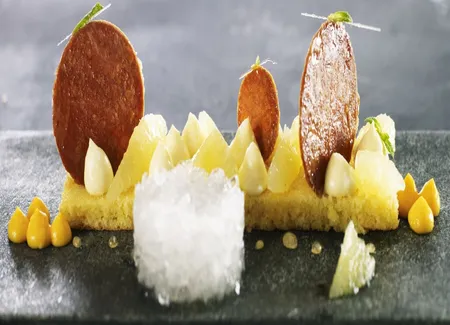 Pain de gènes, amandes, granité mojito, crème de nougat