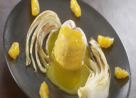 Saumon cuisson basse température à la mandarine, au gingembre et aux choux pak choï