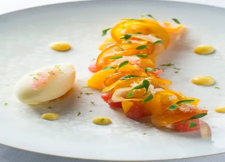 Agrumes frais et confits, sorbet citron kalamansi
