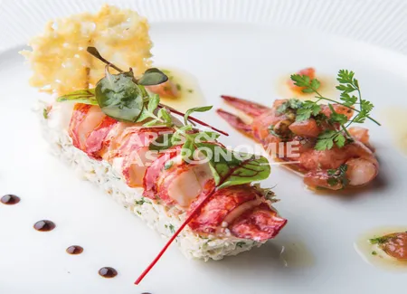 Tourteau pomme verte aneth, éclaté de homard