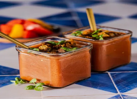 Gaspacho aux tomates & croûtons persillés