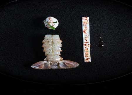 Langoustine en ravioli, bouillon à l’huile d’olive au parfum « poivre et menthe »