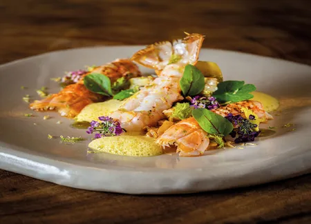 Langoustines rôties, émulsion safranée, fenouil confit & huile verte