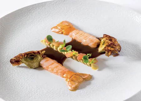 Langoustines, pomelos artichauts estragon