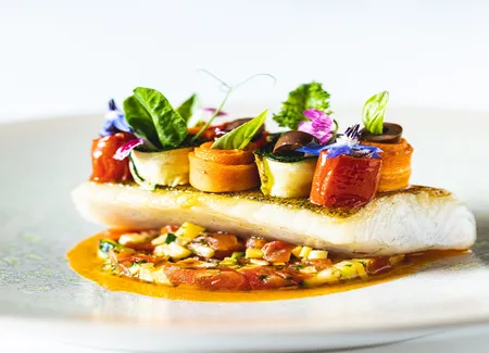 Sandre de nos étangs, fine ratatouille et rubans de légumes