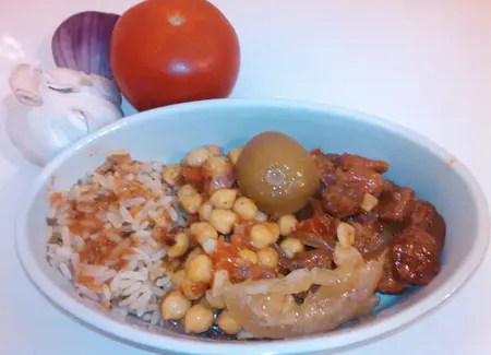 Riz aux merguez et aux pois chiches
