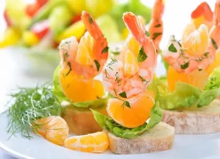 Brochettes crevettes - clémentines