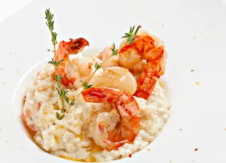 Risotto au champagne et sa poêlée de gambas aux 4 épices