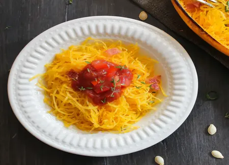 Courge spaghetti à la carbonara au cooking chef