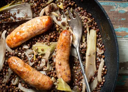 Saucisses aux lentilles au monsieur cuisine