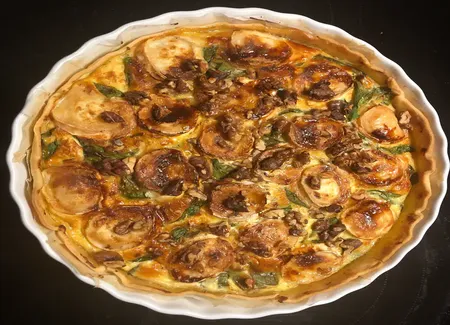 Tarte aux épinards, chèvre et noix