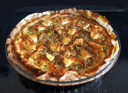 Quiche gourmande à la truite fumée et petits pois