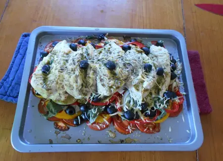 Poulet pesto aux légumes