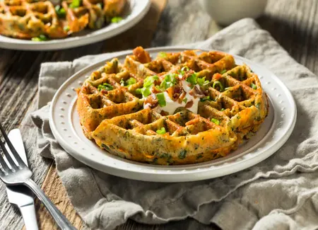 Gaufres salées aux courgettes, fromage et crispy bacon