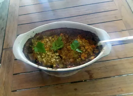 Gratin d'aubergines au fromage blanc et pesto