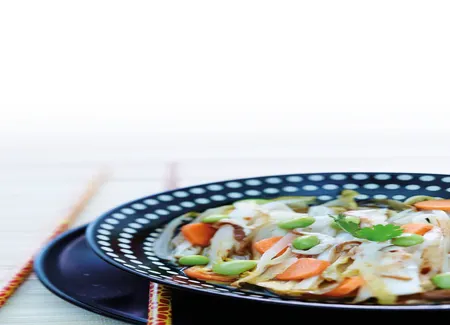 Wok d’endives, haricots mungo, shiitakés, sauce soja