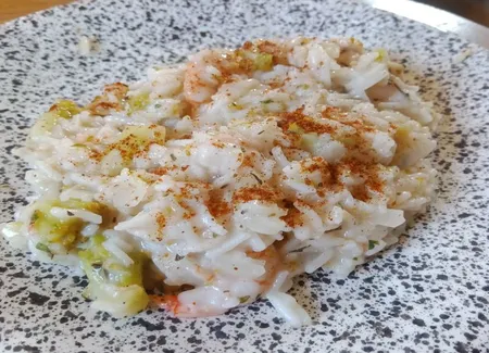 Risotto aux petits pois, brocolis et crevettes