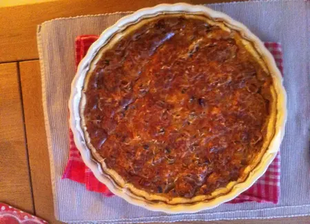 Tarte poireaux, champignons et jambon