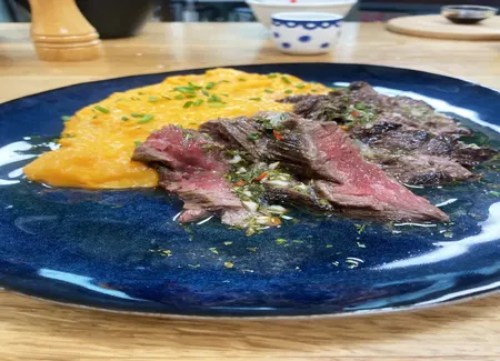 Fondue façon aligot patate douce boeuf chimichurri