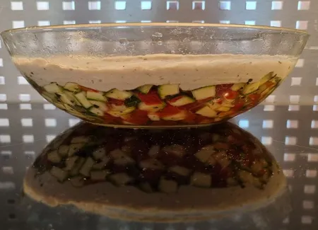 Verrines courgettes, poivrons, mousse de sardines