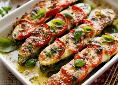 Courgettes farcies aux tomates et à la mozzarella