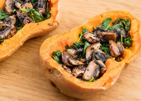 Courge farcie de ma grand-mère aux lardons et champignons